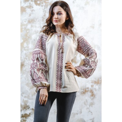 Embroidered blouse "Luxury" brown on beige